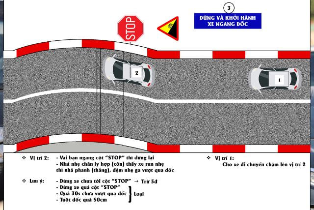 Bài thi số 3 dừng xe và khởi hành ngang dốc