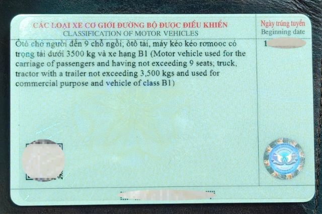 Mặt sau của giấy phép lái xe ô tô hạng B2 cũ
