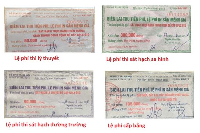 Mẫu biên lai thu lệ phí thi sát hạch được sử dụng trước đây
