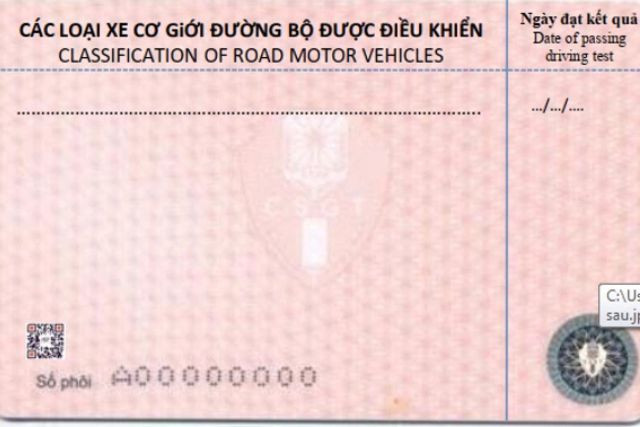 Hình ảnh mặt sau mẫu giấy phép lái xe mới nhất do bộ Công An cấp