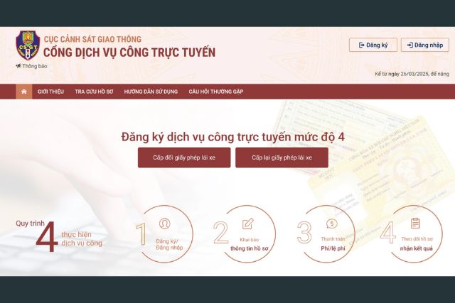Truy cập dịch vụ công trực tuyến của Cục Cảnh Sát Giao Thông