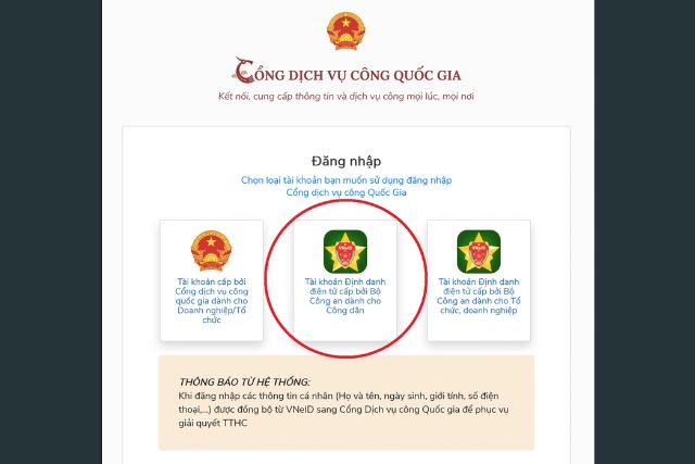 Đăng nhập bằng Tài khoản Định danh điện tử