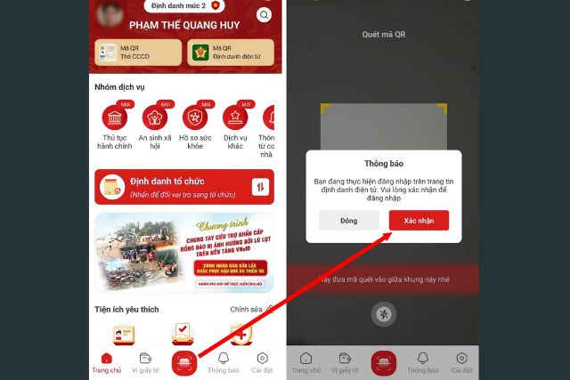 Xác nhận đã đăng nhập trên trang tin định danh điện tử